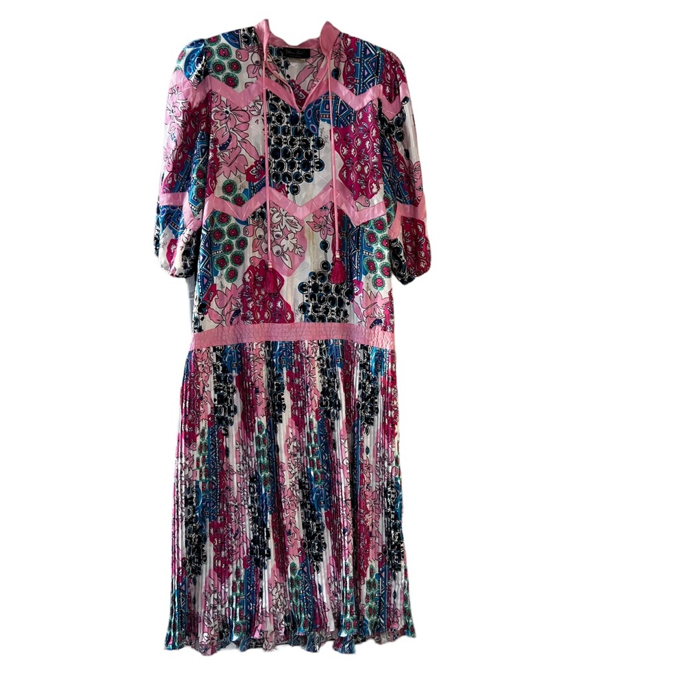 Vintage 80’s Diane Freis Georgette Colorful Abstract Pattern Drop Waist Dress OS